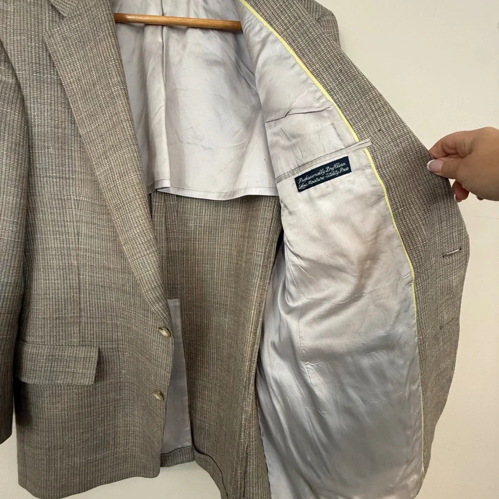 Austin Reed Blazer Gray Pastel Plaid Regent Street Union Made Vintage Preppy 40R